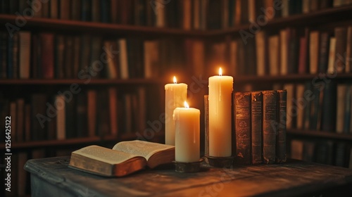 Serene Candlelight in an Old Library