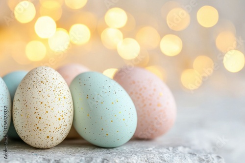 Row of eggs with gold spots on them photo