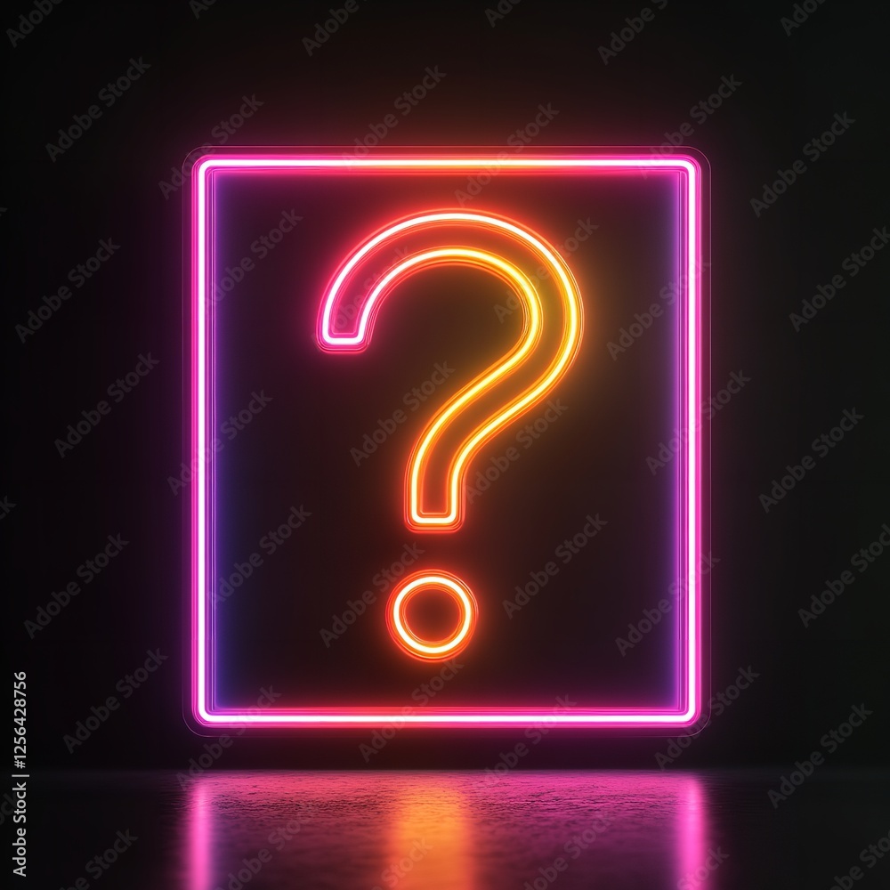 3D Render of a Neon Question Mark Icon in a Glowing Box with Vibrant Gradient Lights 3D Render of a Neon Question Mark Icon in a Glowing Box with Vibrant Gradient Lights