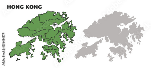 Hong Kong political regions green outline map set