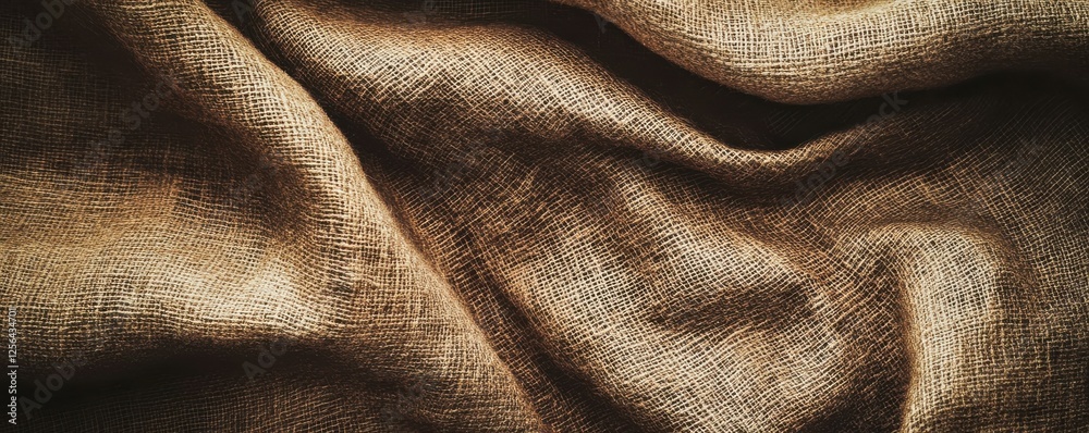 Textured brown burlap fabric with intricate weave pattern and natural fibers