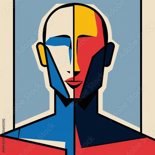 man thinking with idea. Abstract Cubist Portrait. Abstract Color Block Portrait