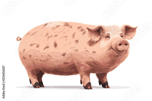 Pig Vector illustration of big hog isolated on a white background Flat style