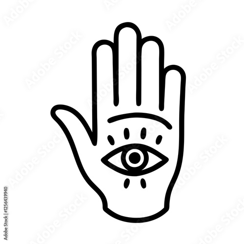 Mystical hand with eye in palm for fortune telling and spirituality icons