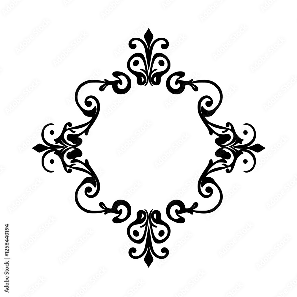 Diamond-shaped ornate black and white frame with swirling floral patterns. Diamond-shaped ornate black and white frame with swirling floral patterns.
