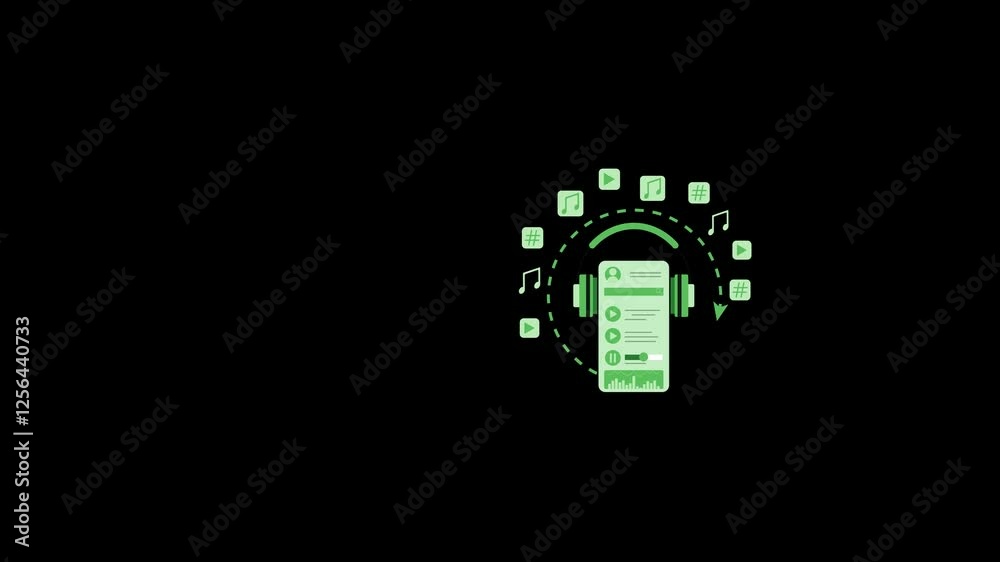 Social Media Internet  Concept: Animated Stream of Content. Browsing through Multimedia all in one Entertainment, Messaging, TV, Videos, emoji, 