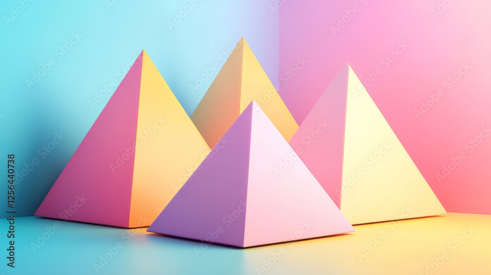 Abstract background of geometric pyramids. 3D vector abstract background. Trending colors can be used in the design of books, magazines, poster, flyer, website, and advertising Abstract background of geometric pyramids. 3D vector abstract background. Trending colors can be used in the design of books, magazines, poster, flyer, website, and advertising
