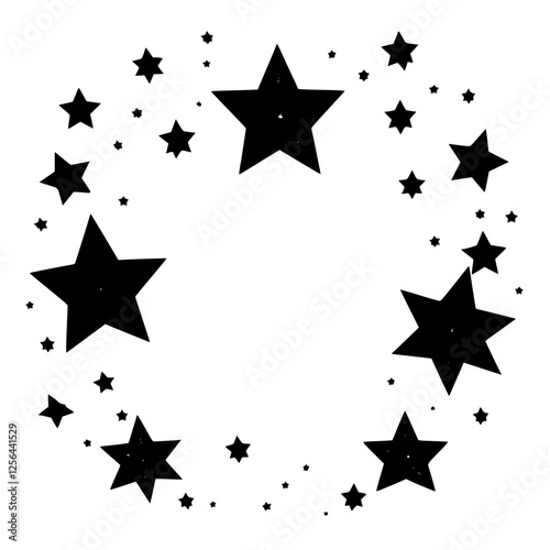 "Celestial Constellation: A circle of stars, various sizes and shapes. The image depicts a star formation, creating a circle around the central star."