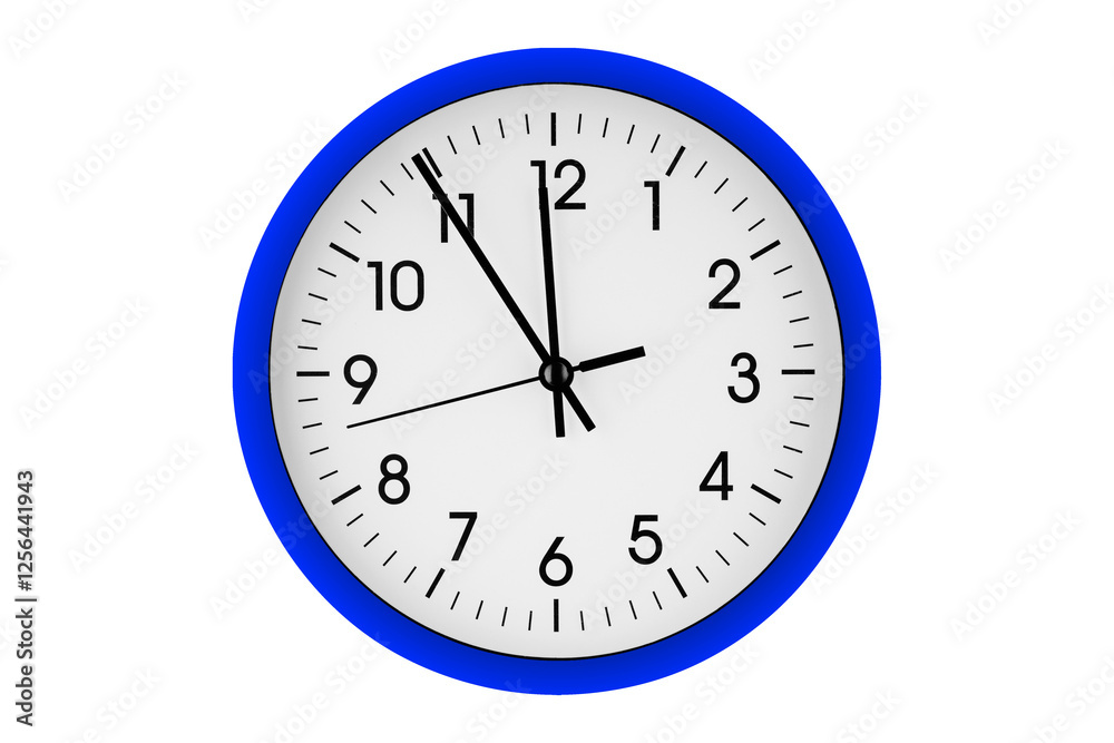 Blue watch, wall clock 11 hours 45 minutes on isolated or white background close up Blue watch, wall clock 11 hours 45 minutes on isolated or white background close up