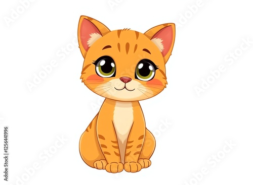 an image of a cartoon cat sitting down with big eyes, there is a cartoon cat sitting on the ground looking at the camera photo