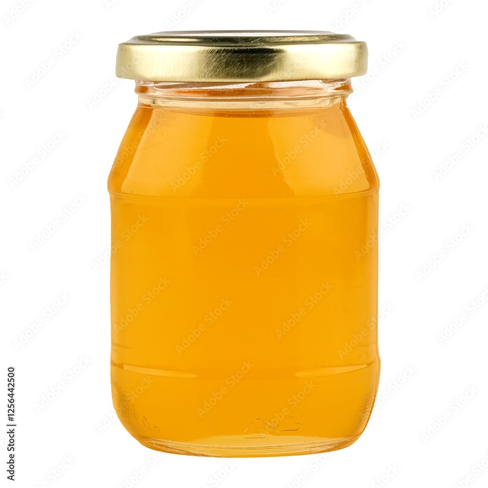 A jar of pure strained flower honey with a golden amber hue, offering a natural sweetness and floral aroma. Perfect for sweetening tea, desserts, or enjoying on its own