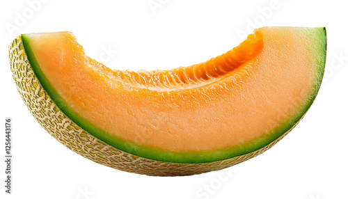 Juicy cantaloupe slice with bite missing on transparent background photo
