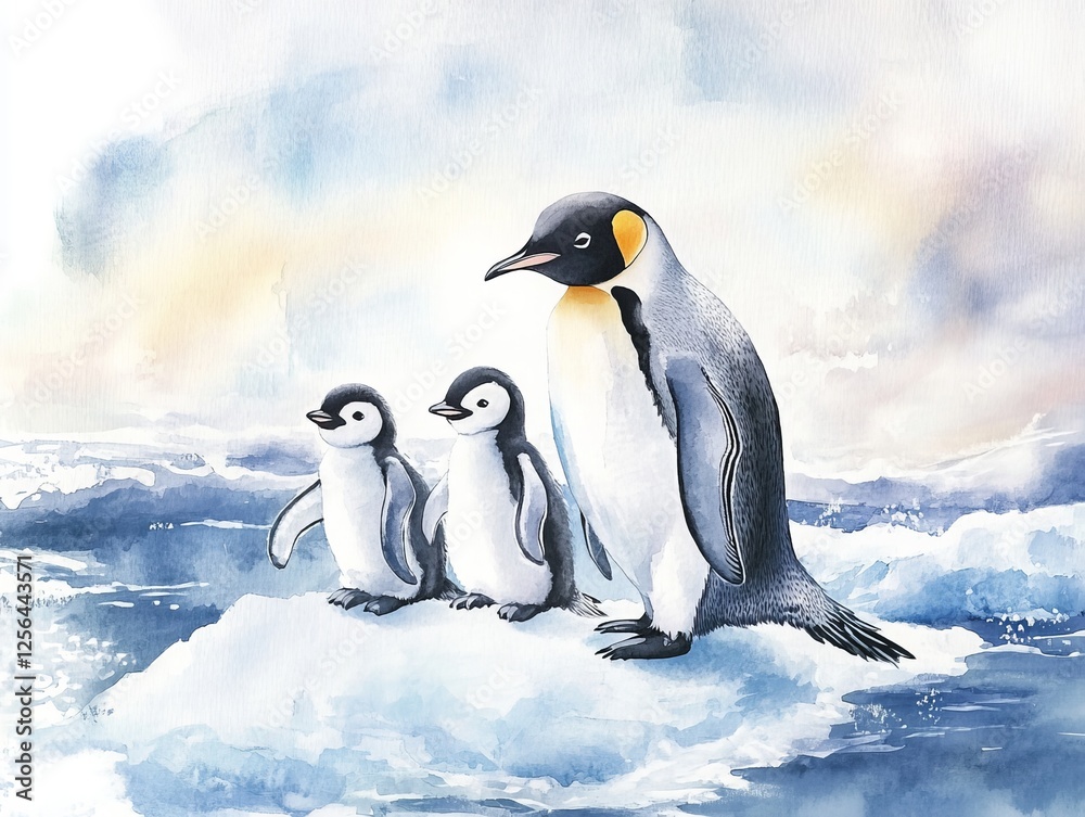 Obraz premium Penguin Family on Iceberg in the Arctic 