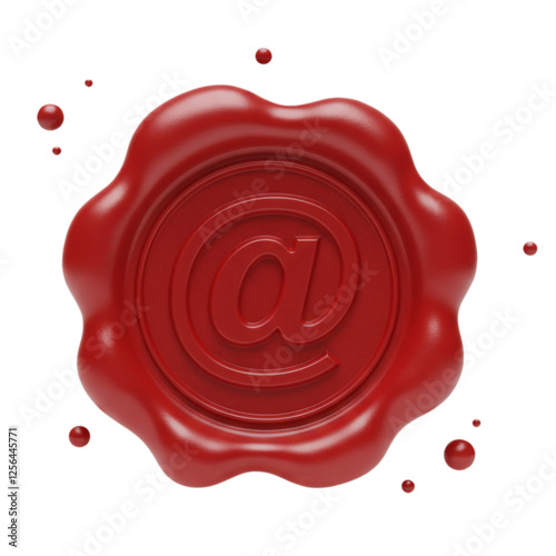 Red wax seal stamp of an AT Sign @, Traditional adhesive sealing waxes, historical medieval, Isolated Transparent PNG
