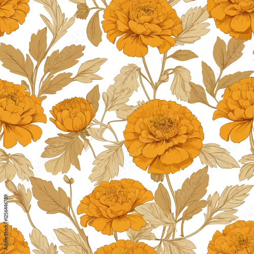 Elegant golden marigold flower illustration with fine line art. Perfect for luxury designs, wall decor, banners, posters, and invitations.