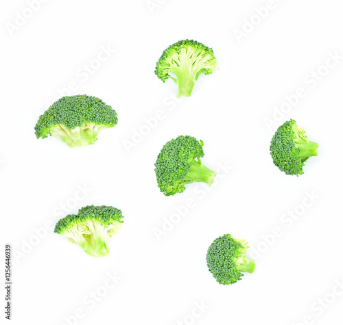 Fresh green broccoli isolated on a white background. Top view.