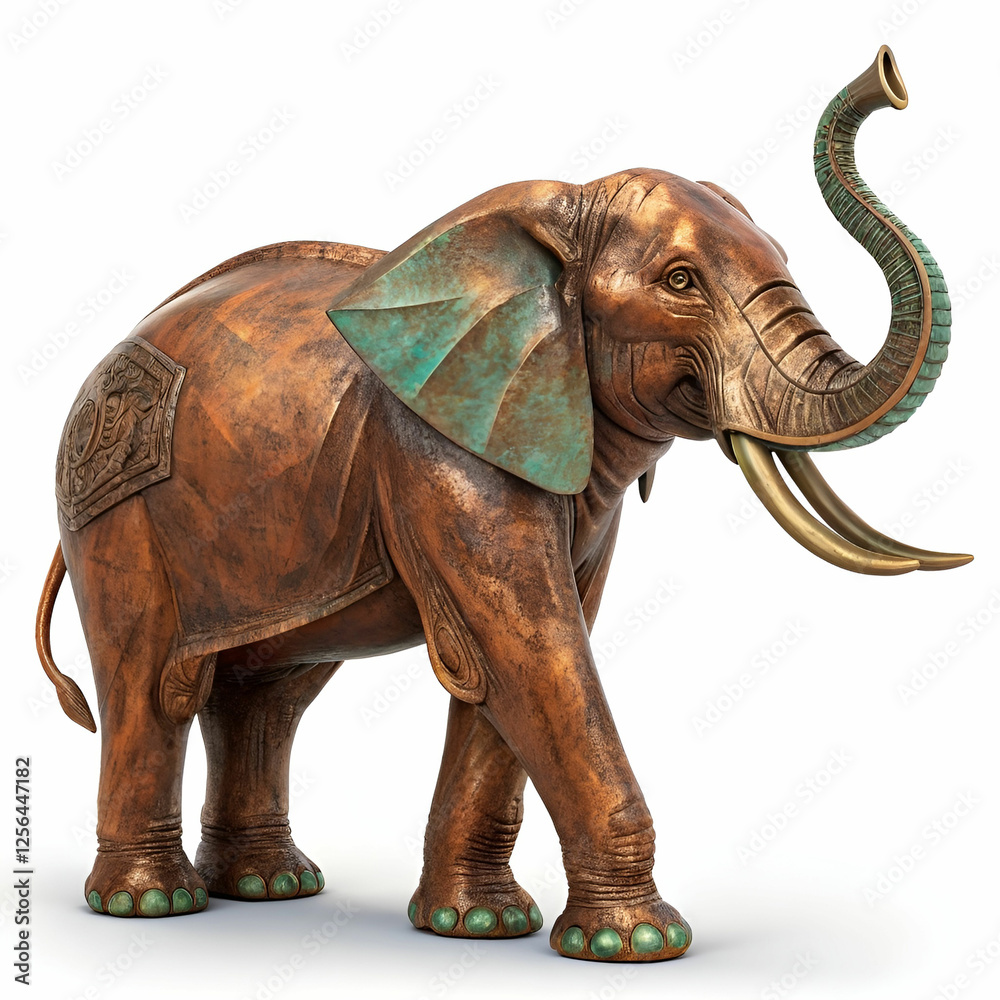 Fototapeta premium Elephant statue made of copper on a transparent background.
