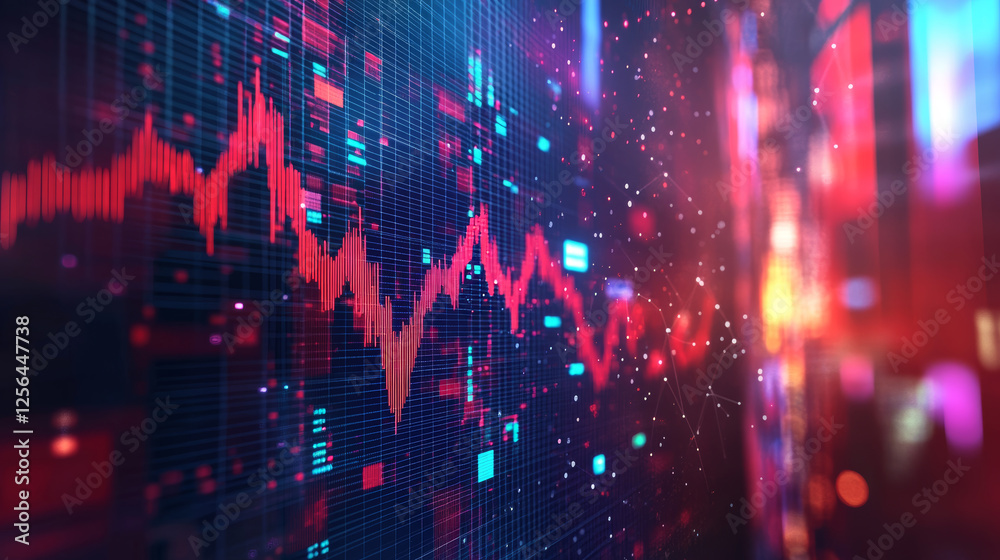 Fototapeta premium Hologram stock market. Stock market made of polygons, triangles of points and lines. Stock market icon is a low-poly compound structure. Technology concept vector.