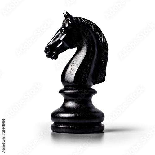 A black chess knight piece as a symbol of strategy, isolated with transparent background and shadow