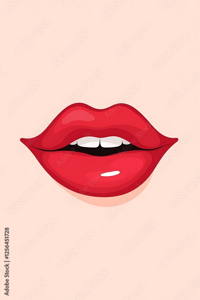 Fototapeta premium Red lips smiling against a soft beige background