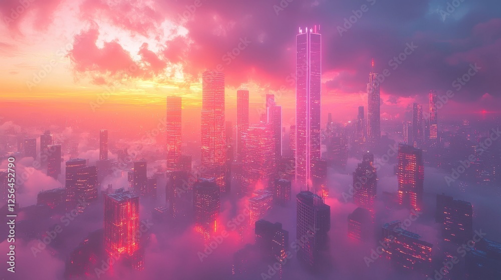 Fototapeta premium Futuristic Cityscape at Sunrise