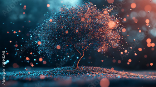 The tree of particles. Tree wind tears of small circles and dots. vector illustration.