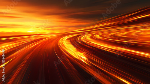 Perspective blurs as speed and distance meld into a single, thrilling journey. Golden Hour Cyberpunk. Illustration
