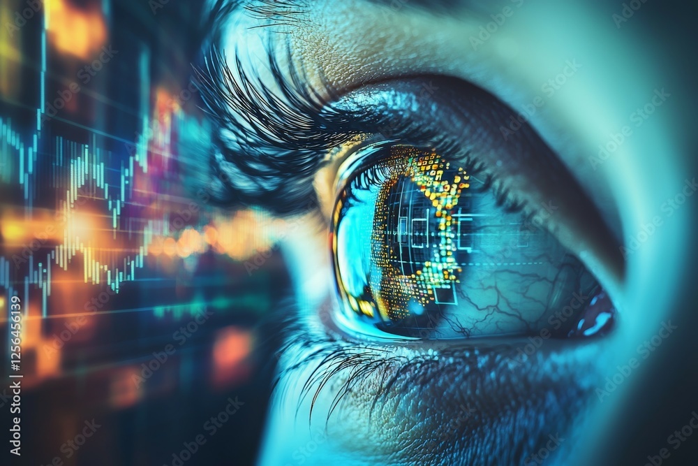 Woman's eye is reflected in a computer screen Woman's eye is reflected in a computer screen