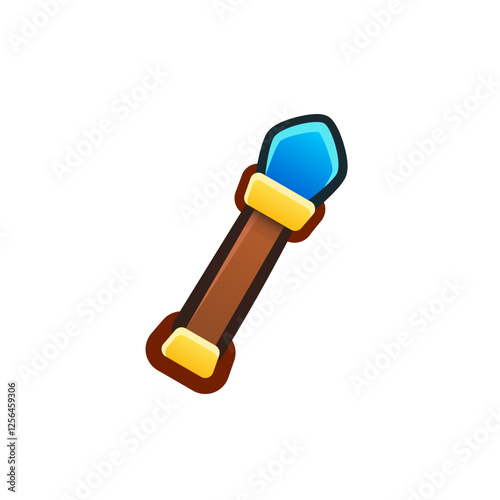 Isolated flat 3d staff icon for game, interface, sticker, app. The sign in a cartoon style for match 3, arcade, rpg. The magic wand sprite for craft element in hyper casual mobile game