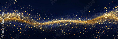 Abstract background with Dark blue and gold particle. Christmas Golden light shine particles bokeh on navy blue background