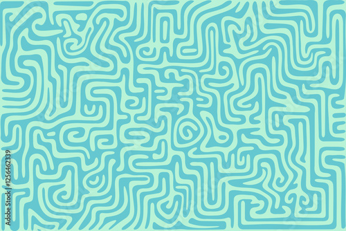 Complex abstract pattern with intertwining lines in soft blue tones on a light background