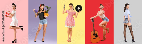 Set of pretty pin-up women ...