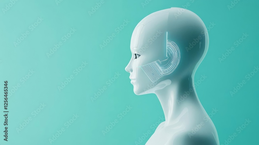 Obraz premium Glowing AI-generated mannequin, half-real, half-digital, glitching between forms