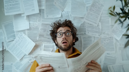 Annoyed customer with incorrect billing statement. Featuring a document showing unexpected charges
