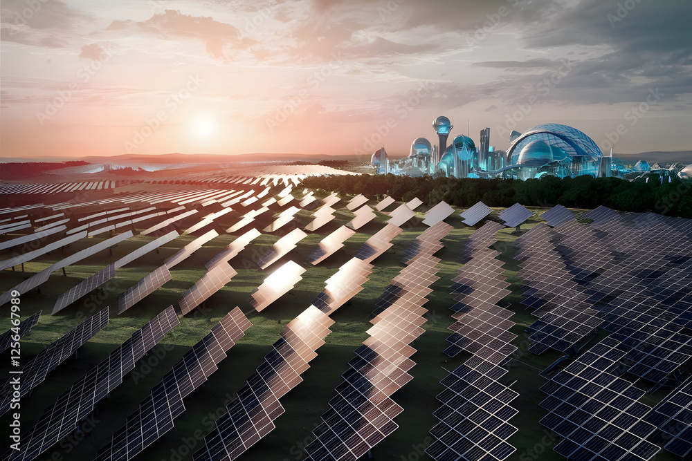 Fototapeta premium Sustainable Future Renewable Energy, Eco-Friendly Living, and Smart Green Cities