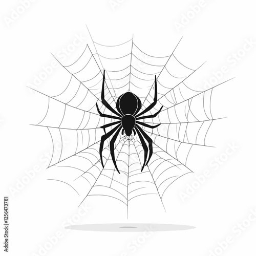 Realistic spider and spider web vector illustration. Detailed arachnid design with intricate web pattern, perfect for Halloween, horror themes, and nature graphics.