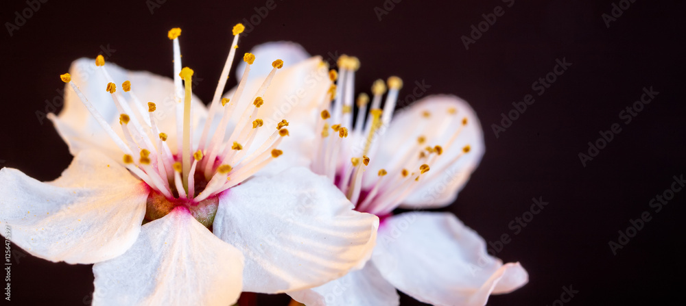 Detailed close view of blossom spring flowers a black background