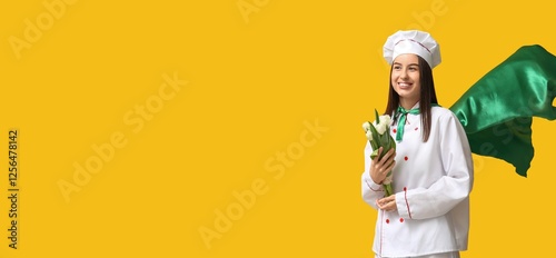 Female chef in superhero cl...