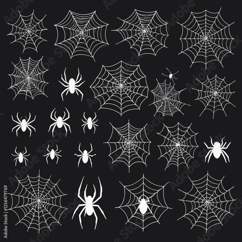 Realistic spider and spider web vector illustration. Detailed arachnid design with intricate web pattern, perfect for Halloween, horror themes, and nature graphics.