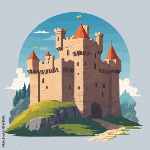 Seamless medieval stone castle wall vector featuring cracked bricks and fortress ruins. Perfect for game backgrounds, historical designs, and fantasy-themed illustrations.