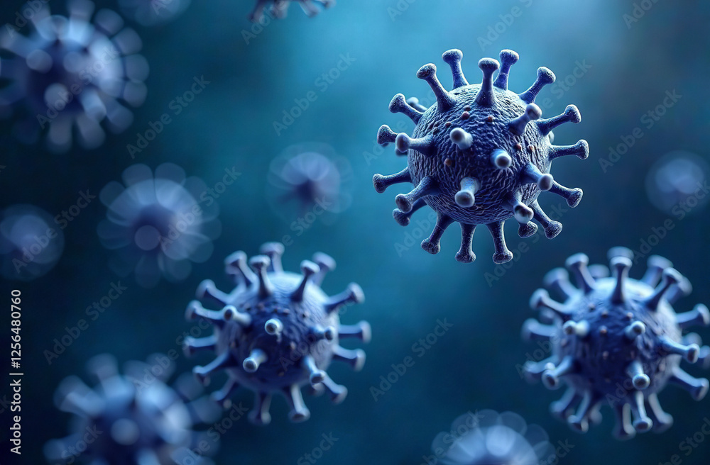 Viruses and germs moving blue background, abstract illustration. AI Generative Viruses and germs moving blue background, abstract illustration. AI Generative