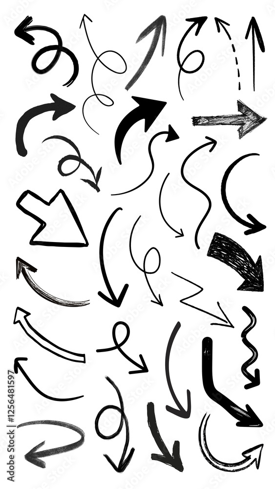PNG hand drawn arrow doodle element set, transparent background PNG hand drawn arrow doodle element set, transparent background