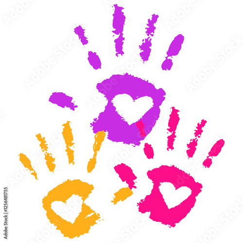 Colorful Crayon Hand Prints with Heart Love Kids Children Illustration Art