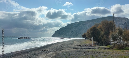 Kamari beach based on Santorini in February