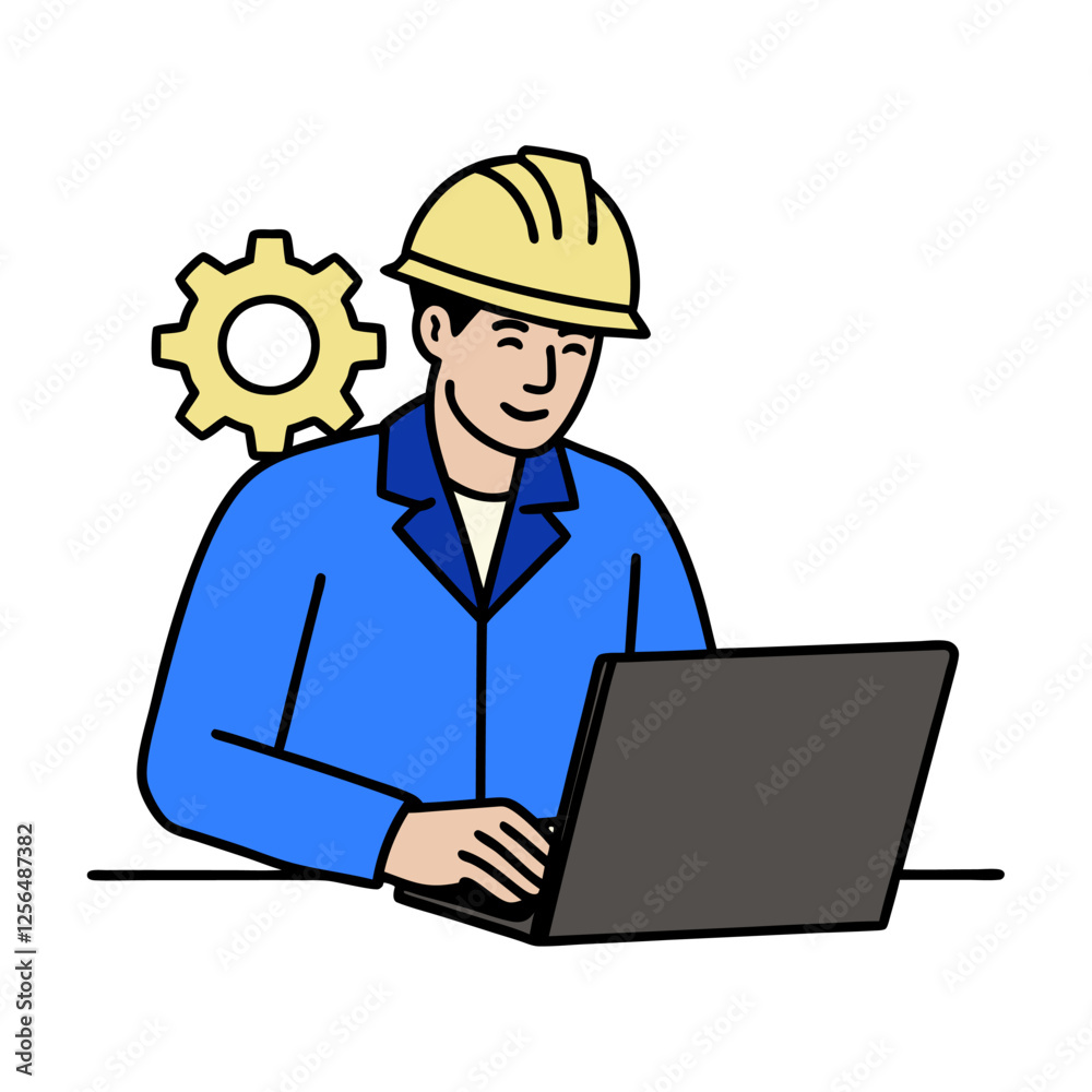 Construction engineer working on a laptop Construction engineer working on a laptop