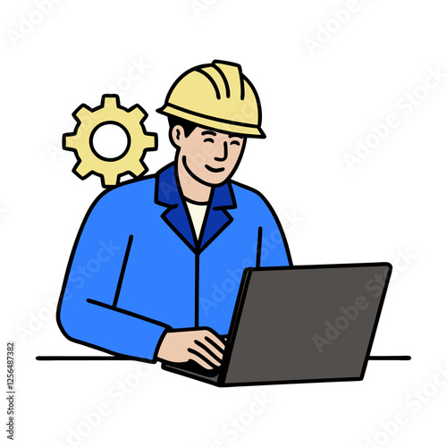 Construction engineer working on a laptop