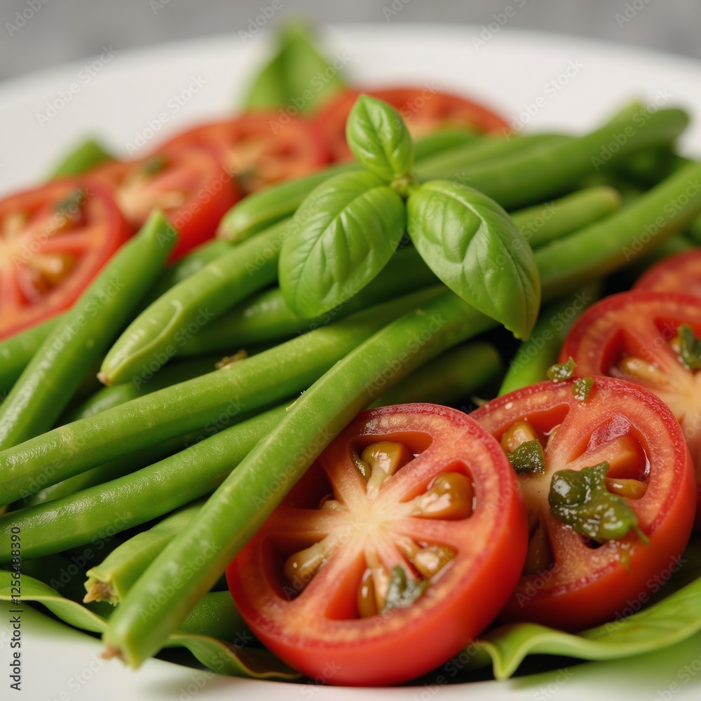 Vibrant Healthy Vegan Salad Fresh Green Beans Tomatoes Pesto Dressing LunchDinner Option Vibrant Healthy Vegan Salad Fresh Green Beans Tomatoes Pesto Dressing LunchDinner Option