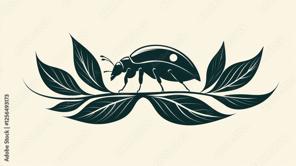 Fototapeta premium A stylized beetle on leaves, symbolizing nature and environmental themes.
