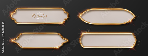 Ramadan border. luxury golden arabic islamic frame set. Traditional arabians design elements.