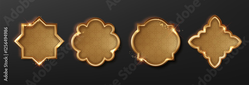 Gold Arabic frame. Islamic decorative elements for Ramadan Kareem and Eid Mubarak messages.